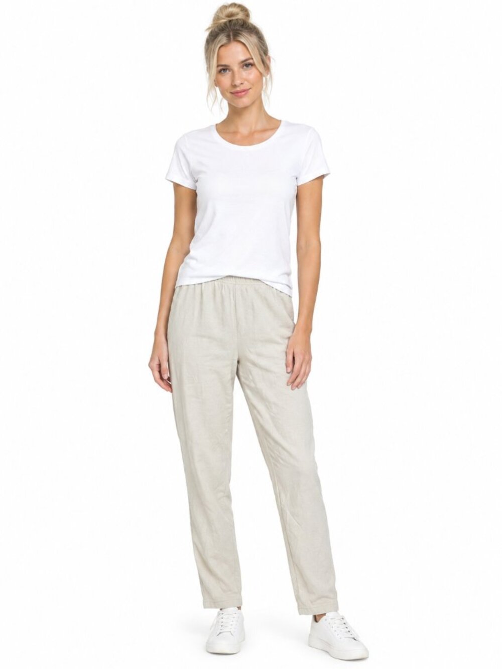 2/$30 Lands' End Pullon Lounge Pant Elastic Waist Pockets Ivory Medium #A4390